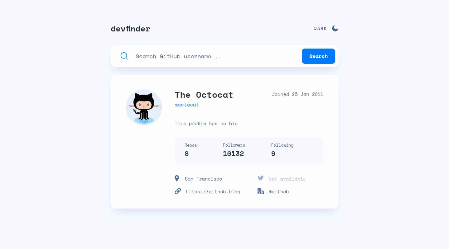 thumbnail of the devfinder app